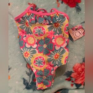 Girls Upf 50 Ocean Pacific Ruffle Swimsuit, Retro Colors Sz 6 mos